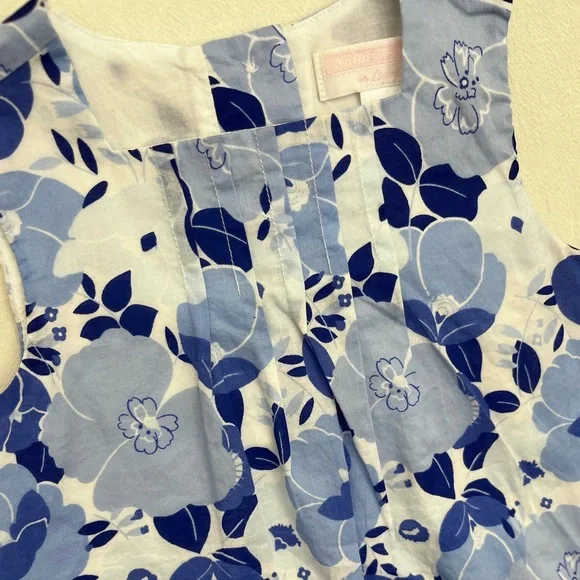 Janie and Jack Indigo Floral Sleeveless Dress 12-18mo Cotton Lined Pleated Front - Picture 2 of 5